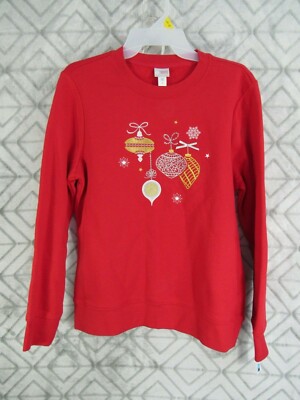 New Holiday Editions Christmas Sweatshirt Size S Red Bulbs Bling Long Sleeve 
