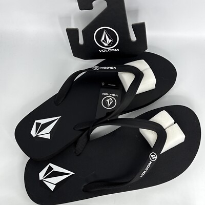 New Men s VOLCOM Rocker Black Flip Flops Sz 12  Slip On
