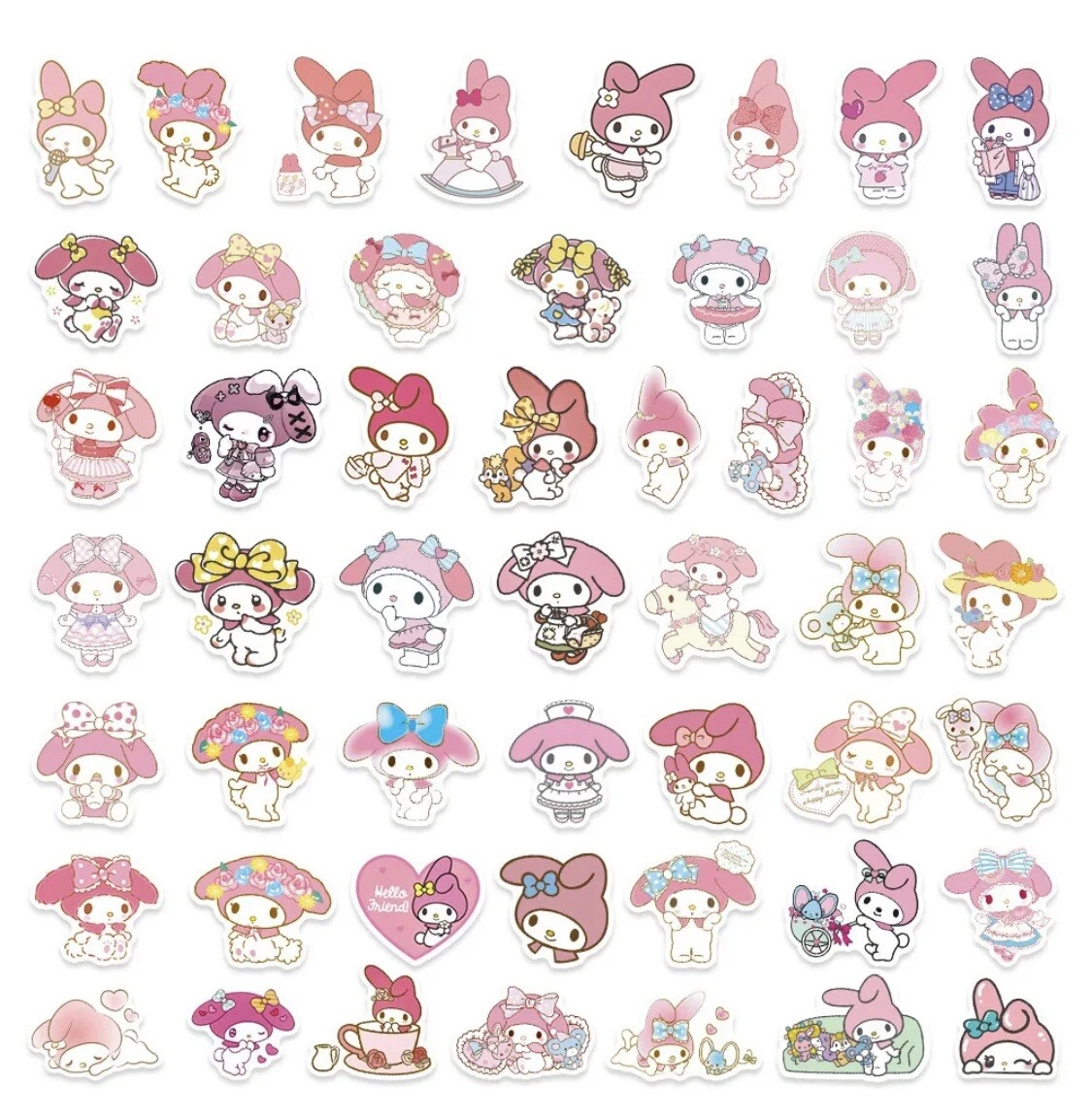 50pcs Cute Cartoon Cinnamoroll Sanrio My Melody Stickers For