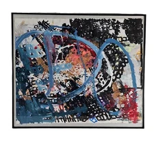 Abstract Mixed Media Painting On Paper Original Multicolor Modern Art Framed 26"