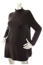 NEW Eileen Fisher Fine Jersey Mock Neck Easy Fit Thigh Length Top Black