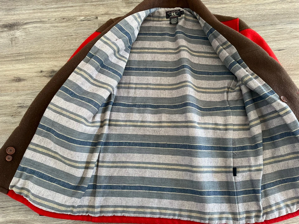RRL Ralph Lauren Pequeño Rojo Caza Manta Forrada Chaqueta Polo Abrigo De Colección Tiro Foto 4 de 4