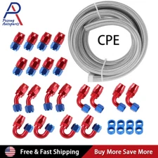 4AN-6AN-8AN-10AN Nylon Braided CPE Fuel Line with 10/20 Fitting Hose Kit Silver