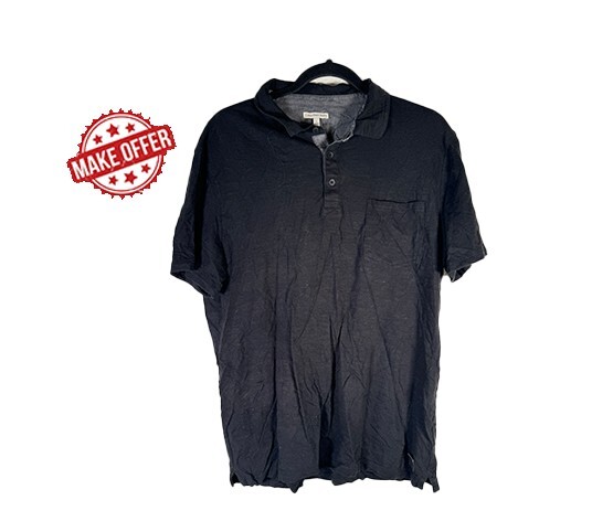 Calvin Klein Jeans Shirt Henley Top Black Polo Short Sleeve Shirt + Pockets | L