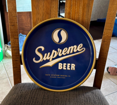 EXCELLENT CONDITION SUPREME BEER 13'' METAL TRAY SOUTH BETHLEHEM BREWING CO PA