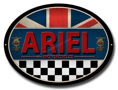 ARIEL MOTORCYCLES OVAL MASCHINENGESCHNITTENES METALLSCHILD. MANNSHÖHLE/GARAGE/WERKSTATTSCHILD