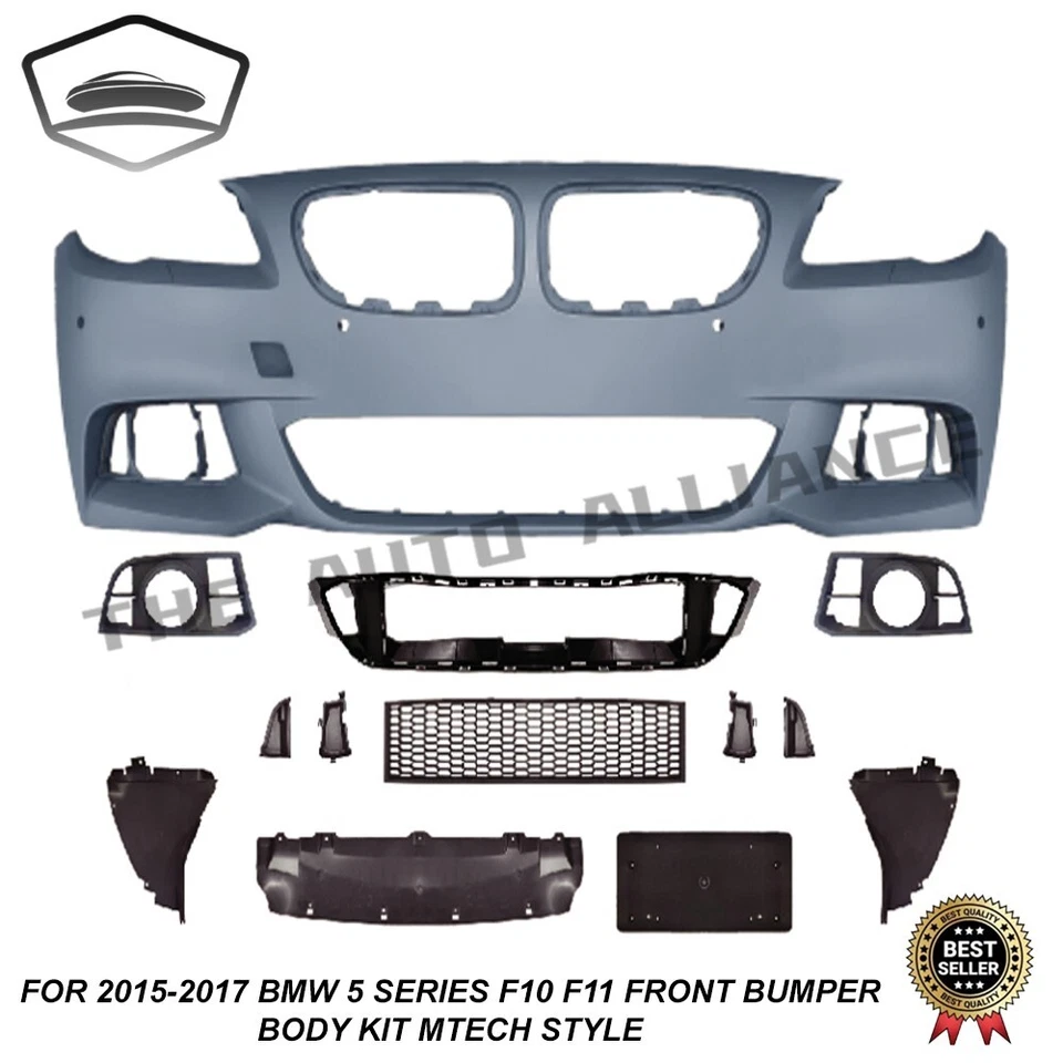 Kit de parachoques delantero Fit 2015-2017 BMW Serie 5 F10 F11 estilo MTech con orificio antiniebla Foto 2 de 4