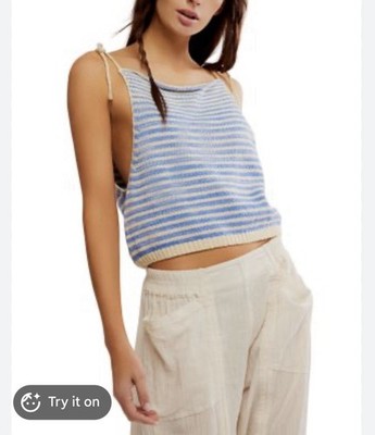 Free People Women's Claire Tank Granada Sky Combo Size S Preppy Summer Boho