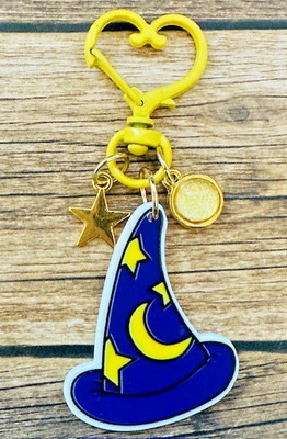 Mickey Wizard Hat Blue Heart Glitter Swivel Key Chain Backpack Tag Purse Charms