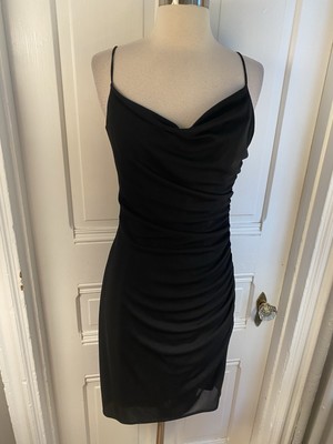 DAVID MEISTER  BLACK RUCHED FRONT LOVELY PARTY SHEATH DRESS WITH STRAPES-SIZE8!