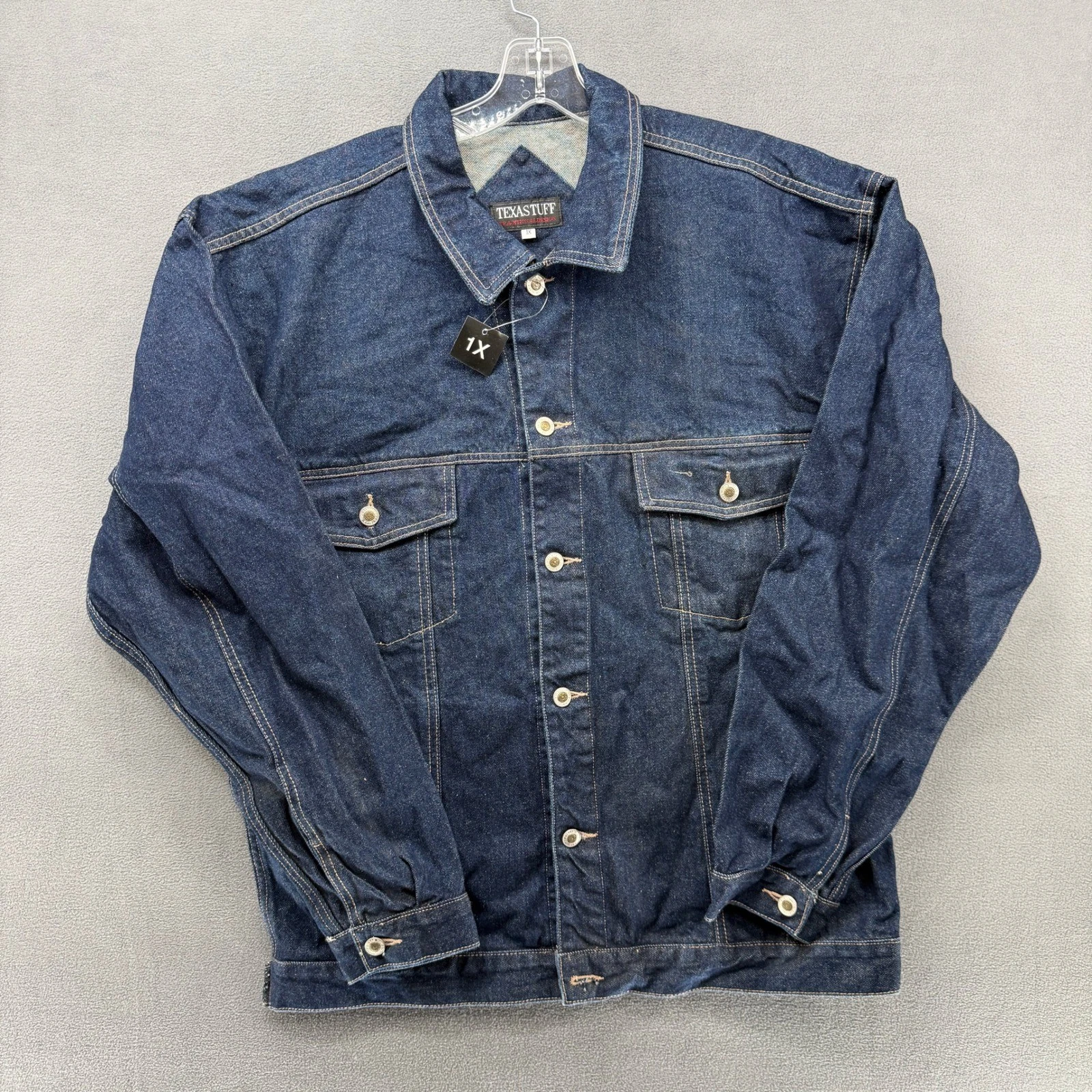 TEXASTUFF Mens 1X Denim Jean Jacket Traditional Design Blue Trucker