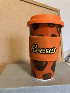 REESE’S Peanut Butter Cup CERAMIC TRAVEL MUG With Silicone Sleeve And Lid.