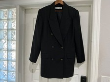 Womens Size 12 100 Wool Blazer/Coat -Black Double Breasted Lined - Amanda Smith
