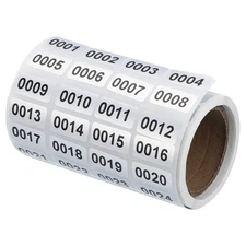 Consecutive Number Stickers, 0001-2000 Inventory Label Numbers, Silver