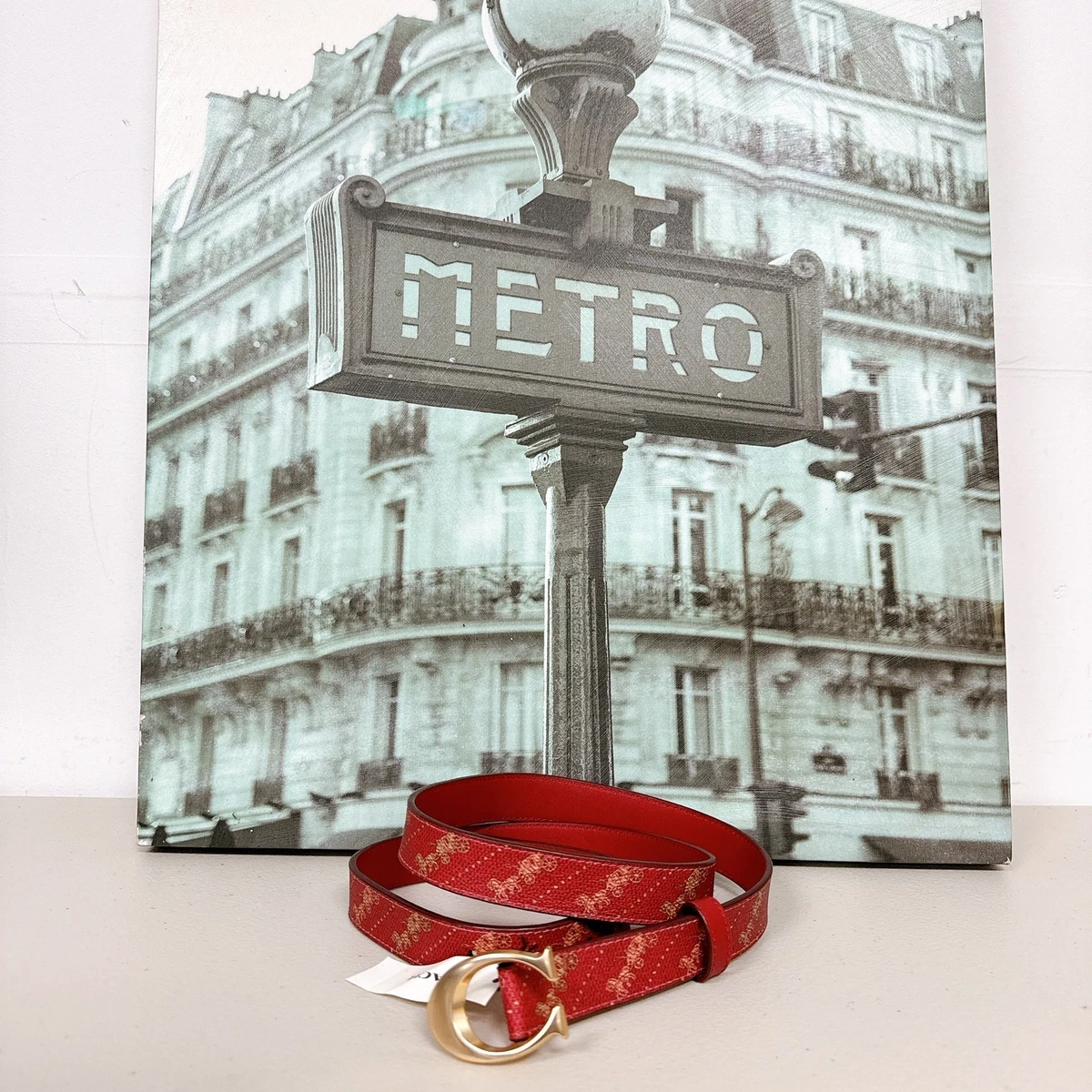 Coach 3522 Signature Monogram Jacquard Genuine Leather Belt Red Womens Size S Coach Red Size S Belts for Women for sale | eBay main image 3