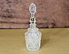Vintage Lead Crystal Decanter Starburst Etched 12.5” H With Brass Bell Stopper