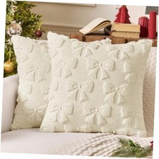 Bow Pillow Covers Christmas Coquette Room 18" x 18" Pack of 2 Cream White