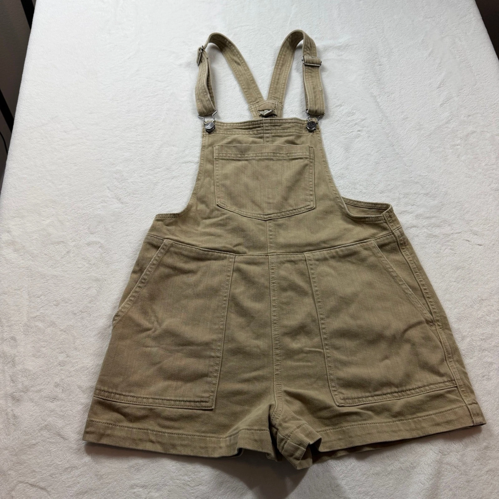 Aerie Denim Shortalls Womens XS Tan Good Bib Pocket Adjustable Straps Casual