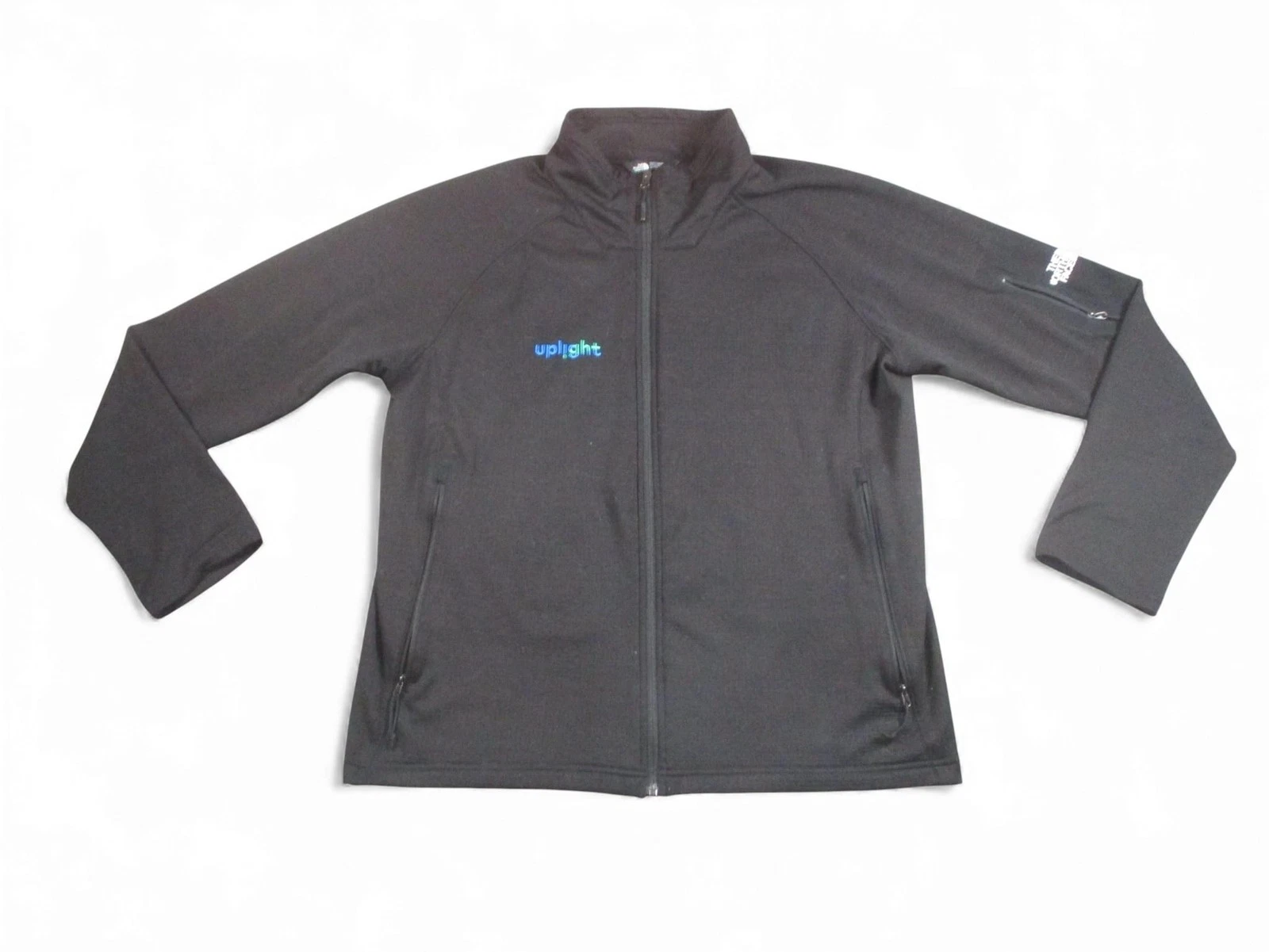 North Face Jacket Mens XL Black Full Zip Softshell Fleece Uplight Embroidered