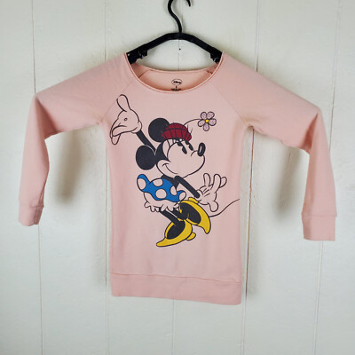 Minnie Mouse Sweatshirt Womens Small Pink Graphic Boat Neck