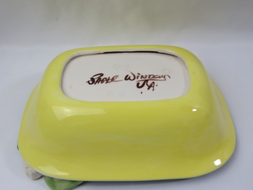 USA Studio Art Pottery Signed Bowl Dish Hand Painted Applied Flower Yellow Blue - Picture 7 of 8