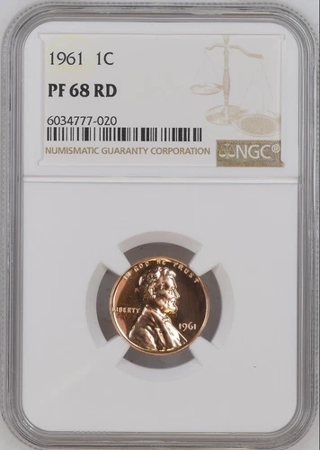 :1961 1C LINCOLN CENT NGC PF 68 RD PROOF BLAZING-RED LOW-POP HIGHEST-GRADES
