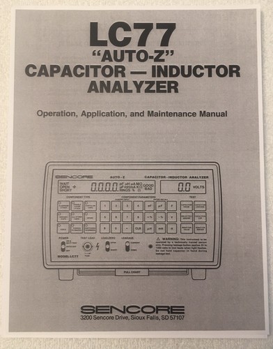Sencore LC77 Bedienungsanleitung, ORIGINAL Schaltplan, Teileliste & manueller Nachtrag! - Bild 2 von 4