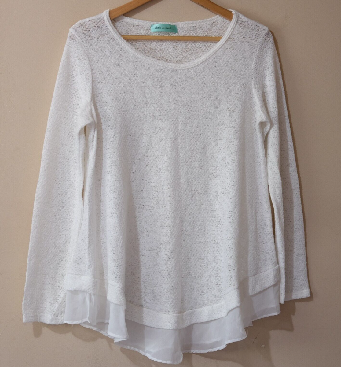 EUC Chris Carol Sweater Lightweight Open Knit White Women's L #H34-14