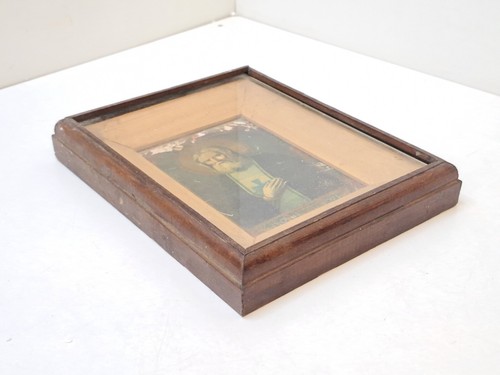 Icona in scatola Kiot custodia serafini in legno vintage religione cristianesimo fatto a mano - Foto 7 di 17