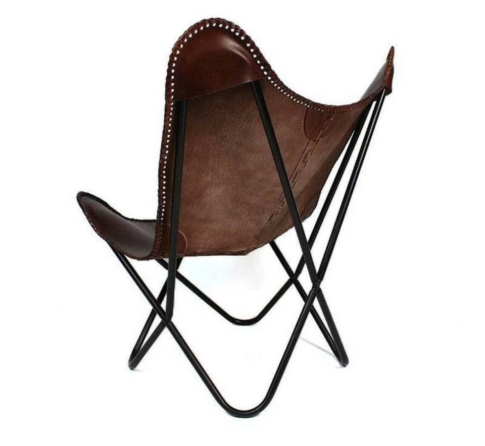 Silla Mariposa Cuero Búfalo Plegable Asiento para Dormir Salón Moderno Acento Silla Foto 3 de 4