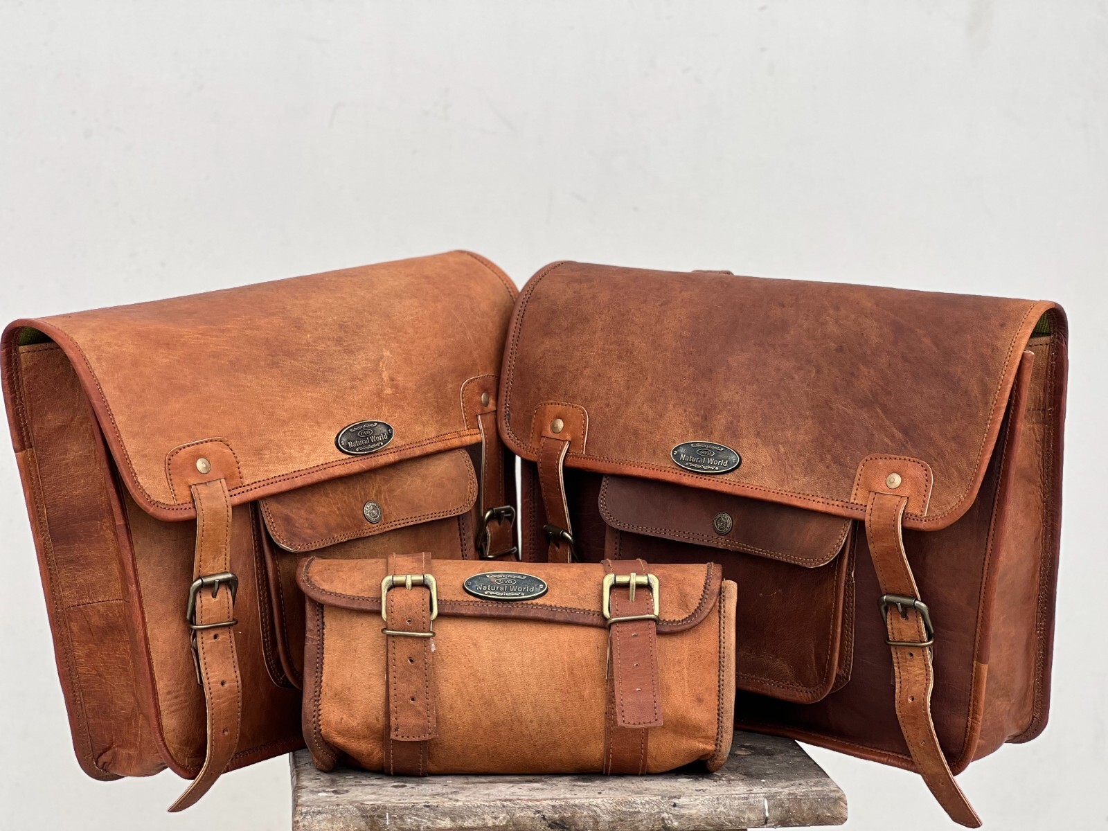 15" Sillín Moto Bolsa Duro Core Cuero Western Bolsas Bicicleta Fileteado Marrón