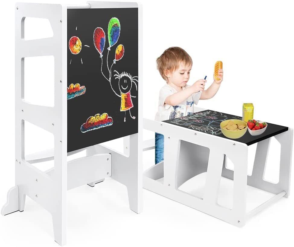 Lernturm Kinder Montessori Learning Tower 2-in-1 Küche Lernstuhl Einstellbar NEU