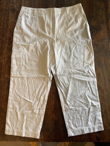 Talbots Pants Womens 18 White Supersoft High Waist Straight Leg Cargo Crop NWT