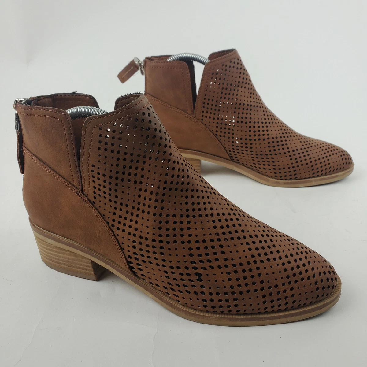 Madden Girl Perforated Brown Vegan Leather Pull On Ankle Bootie Women Size 8.5M