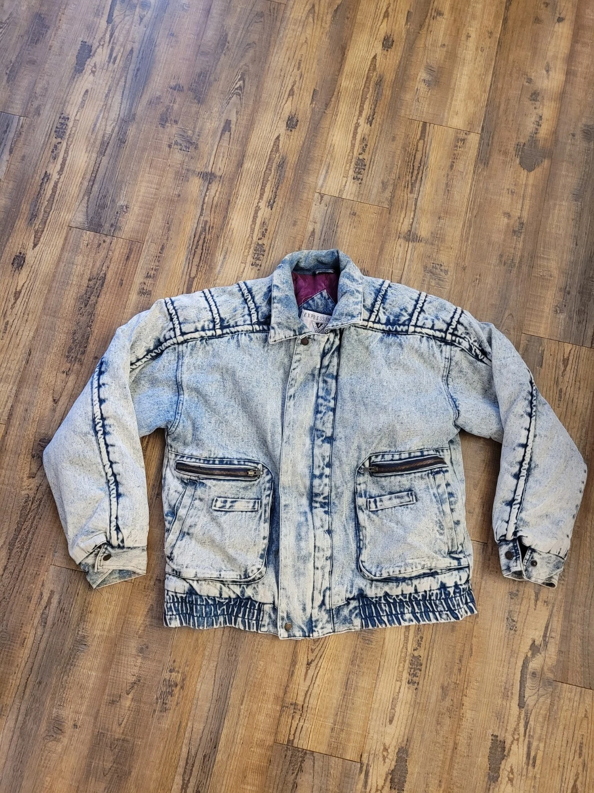 Vintage Expressions 80s Denim Jacket Unisex M Acid Wash Heavy Lined Zip