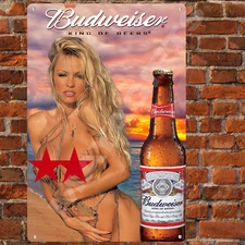 Budweiser Beer Vintage Style Sexy Girl  Metal Bar Pup Shop Sign Man Cave