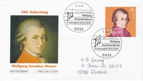 2006 Germany FDC cover 250th Birth Anniversary Wolfgang Amadeus Mozart