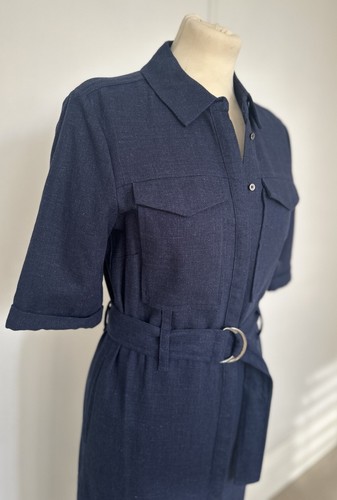 Whistles Linen Dark Blue Hilary Utility Shirt Dress Size UK 6 NEW WITH TAGS £145 - Picture 3 of 13