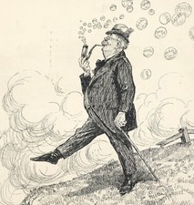 Original Punch Print I'm For Ever Blowing Bubbles humour wood engraved 1922 