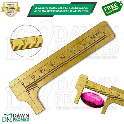 Jewelers Brass Vernier Caliper Sliding Gauge 4'' 80 mm Gem Bead Measuring Scale