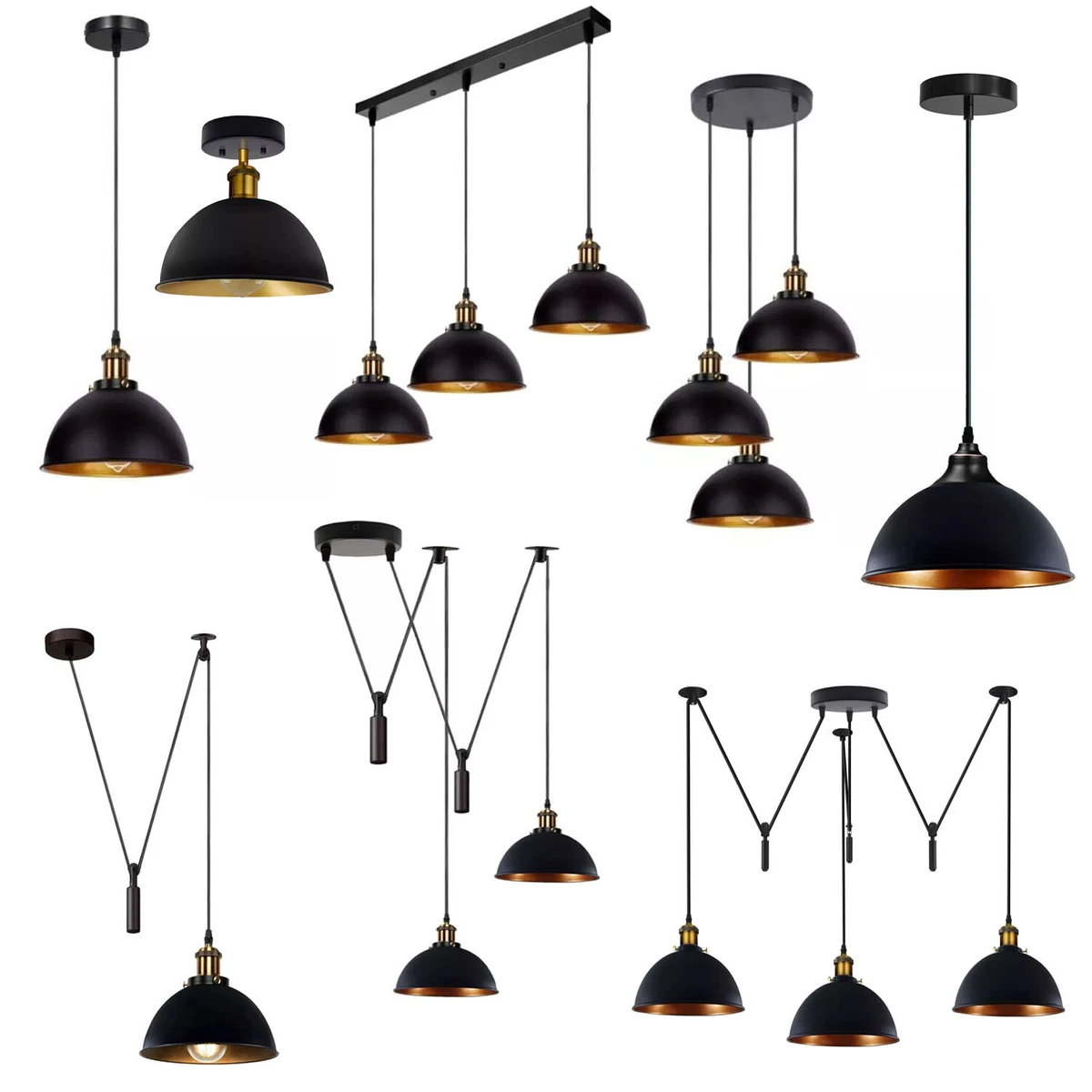 hofstein Hängeleuchte Hängelampe aus Metall/Riffelglas in Schwarz/Grün, Pendelleuchte im Retro/Vintage-Design (Schirme 30 cm), 3 x E27