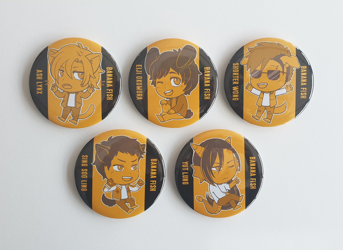 Banana Fish Critters Large 58mm Button Pin Badges UK