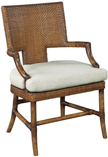 Accent Chair Woodbridge Klismos Small Rattan and Leather Beige Linen