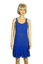 VINCE CAMUTO Size 2 Cobalt Blue Sleeveless Chiffon Beaded Plisse Hem Lined Dress