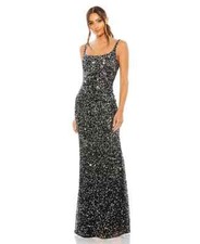 Mac Duggal Black Silver Sequined Low Back Slip Gown Size 4 $338