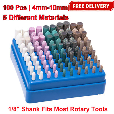 100Pcs Rotary Polishing Bits Set, 1/8'' Shank for Dremel, Metal & Jewelry Buffing