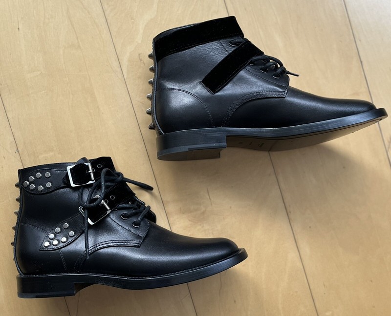 Saint Laurent Ranger Bow Leather Boots w/Velvet Straps Black EU39.5