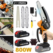 6" Mini Handheld Electric Chainsaw Cordless Chain Saw Wood Cutter W/ 2 Battery