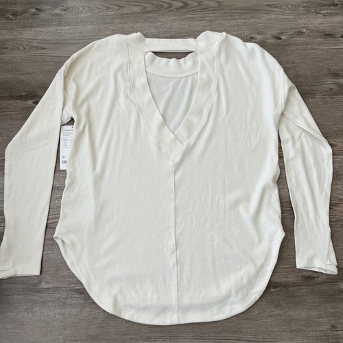 Athleta Presence Sweatshirt Womens Medium Cream Long Sleeve Rib Knit New - Picture 10 of 13