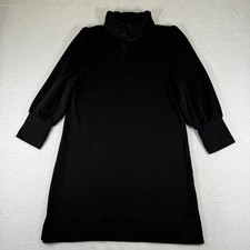 Pomander Place Charlotte Terry Ruffle Neck Puff Sleeve Shift Tunic Dress XS